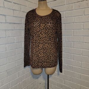 Kori America Leopard Print Long-Sleeve Mesh Top - Size Medium